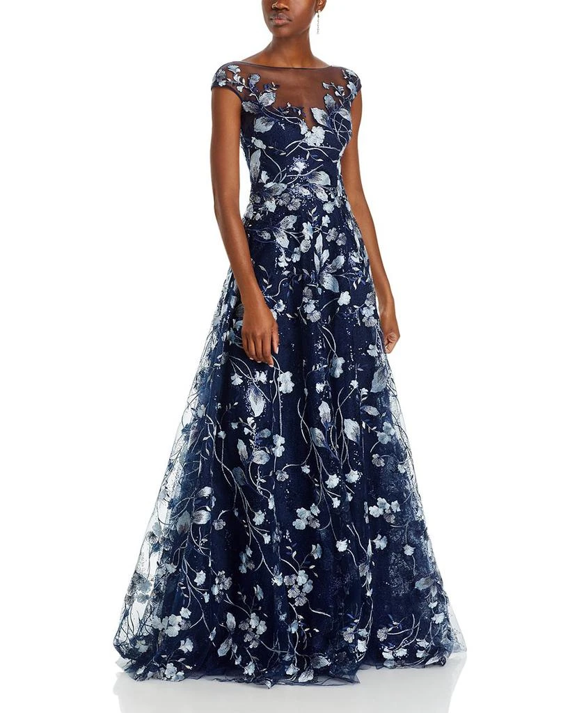 Teri Jon Embroidered Lace Illusion Bodice Gown 1