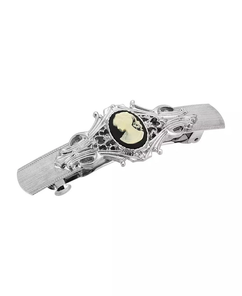 2028 Women's Silver-Tone Cameo Oval Bar Barrette 1