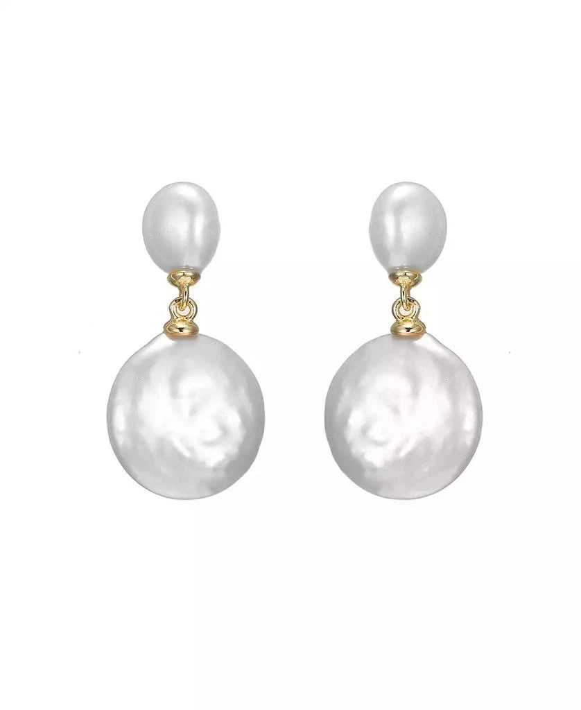 Genevive Elegant 14K Gold Plated Mother of Pearl Coin Dangle Earrings 3