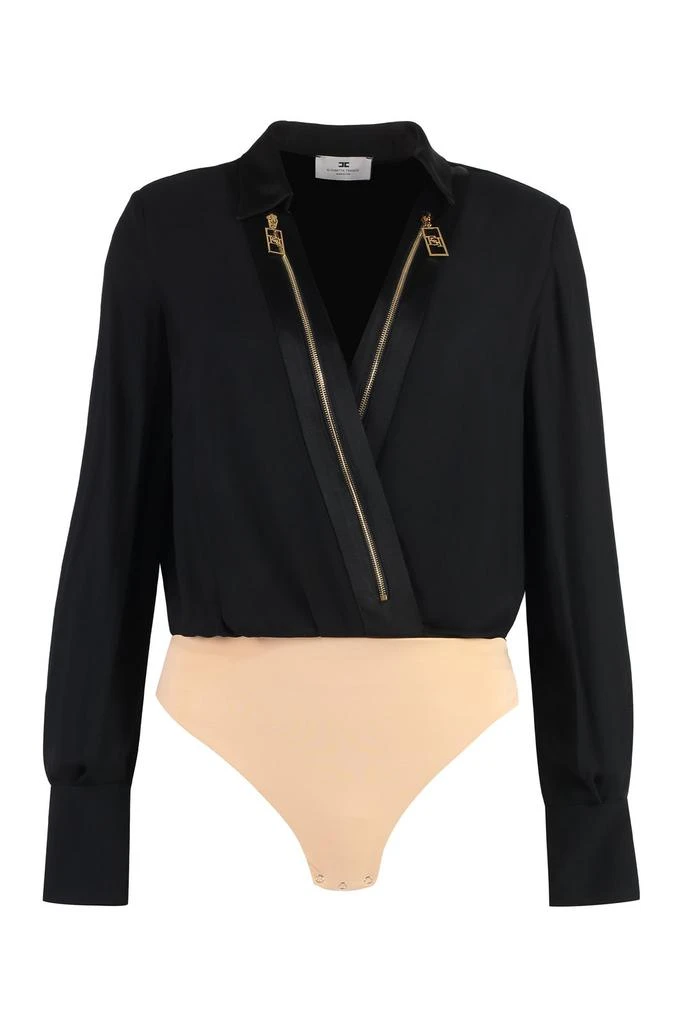 ELISABETTA FRANCHI Elisabetta Franchi Zip Detailed Georgette Satin Bodysuit Blouse 1