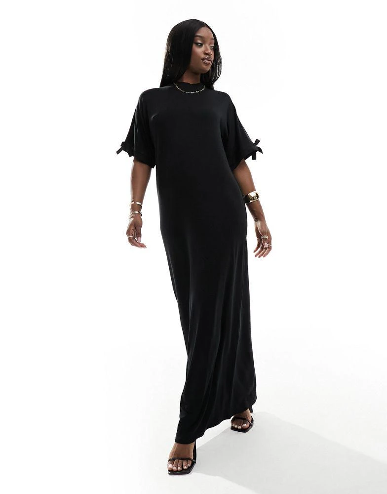 Fashionkilla Fashionkilla bow detail maxi t-shirt dress in black 4