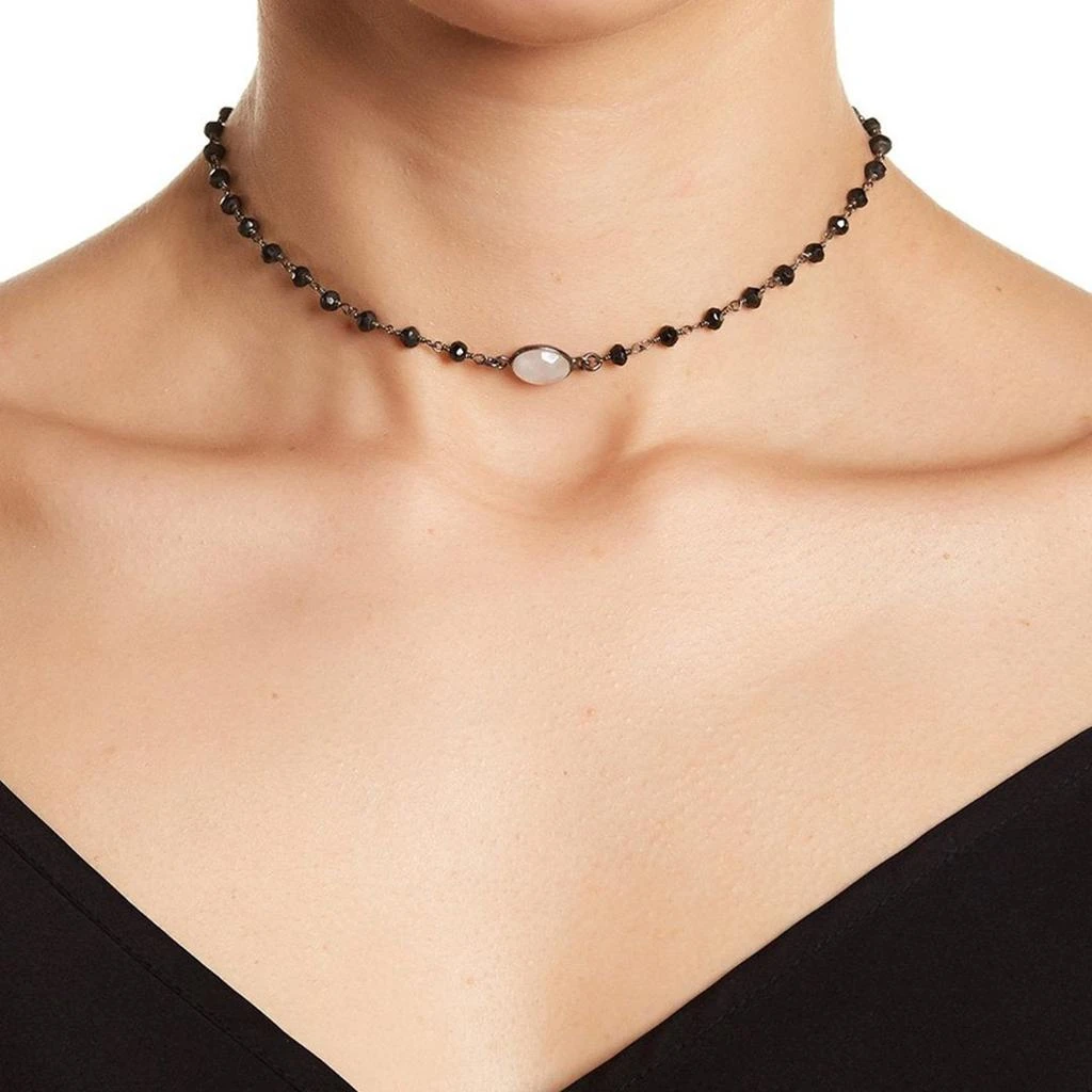 Adornia 3mm Black Spinel Choker Necklace Moonstone silver 1