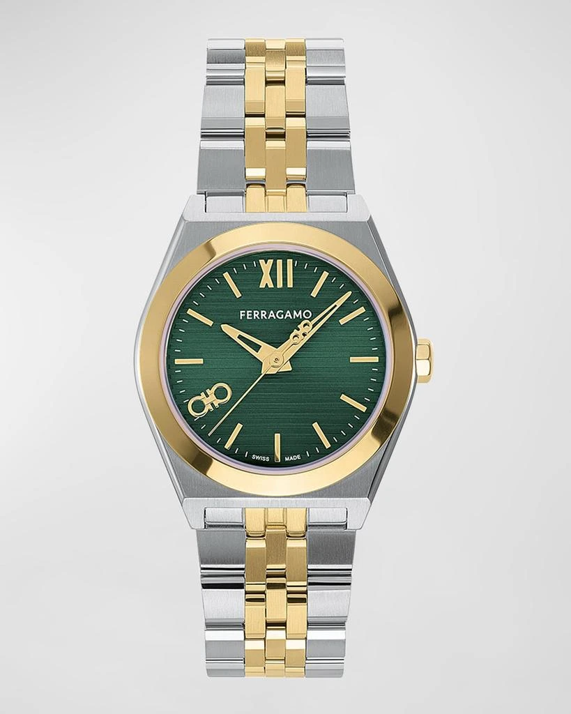 Salvatore Ferragamo 28mm Vega New Watch with Green Dial, Two Tone 1