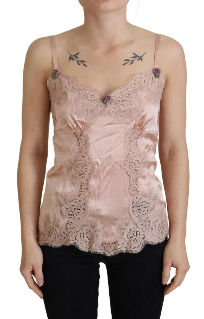Dolce & Gabbana Pink Satin Lace Roses Tank Top Lingerie 1