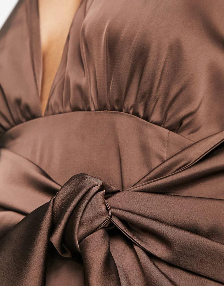 Lola May Curve Lola May Plus tie waist mini dress in chocolate brown 3