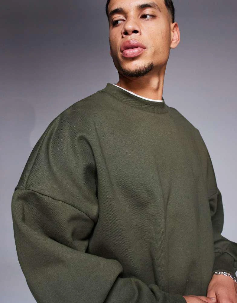 ASOS ASOS DESIGN premium heavyweight extreme oversized sweatshirt 400gsm in dark green 3