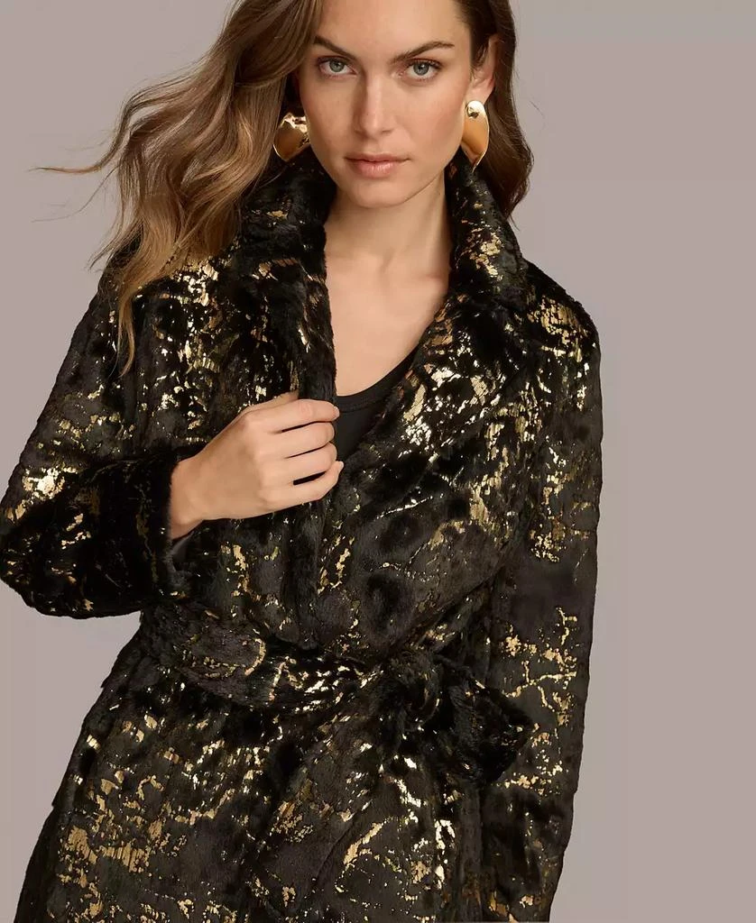 Donna Karan Women's Metallic Faux Fur Belted Coat 5