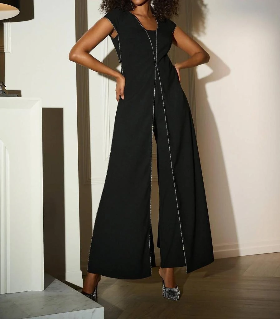 JOSEPH RIBKOFF Joseph Ribkoff - Rhinestone Trim Split Panel Jumpsuit 4