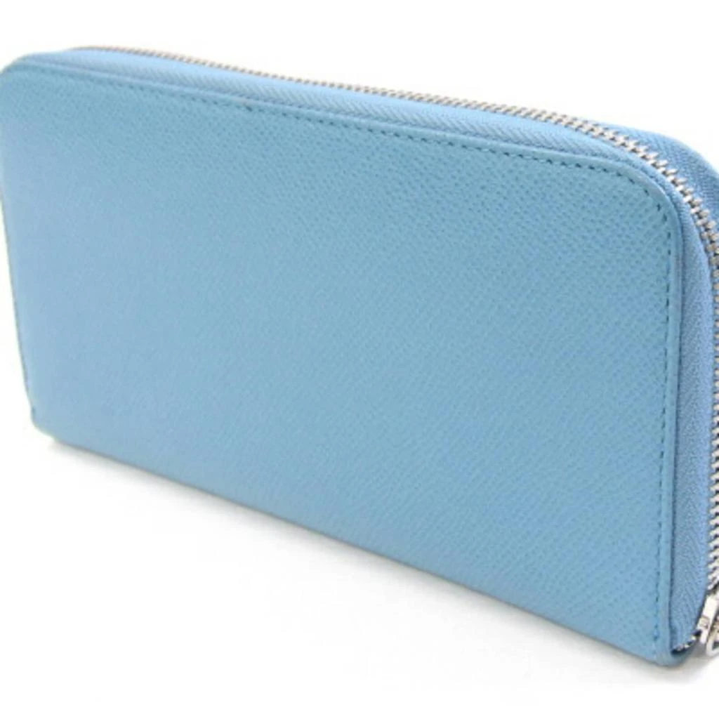 BVLGARI blue Navy Leather Long Wallet (Bi-Fold) (Pre-Owned) 2