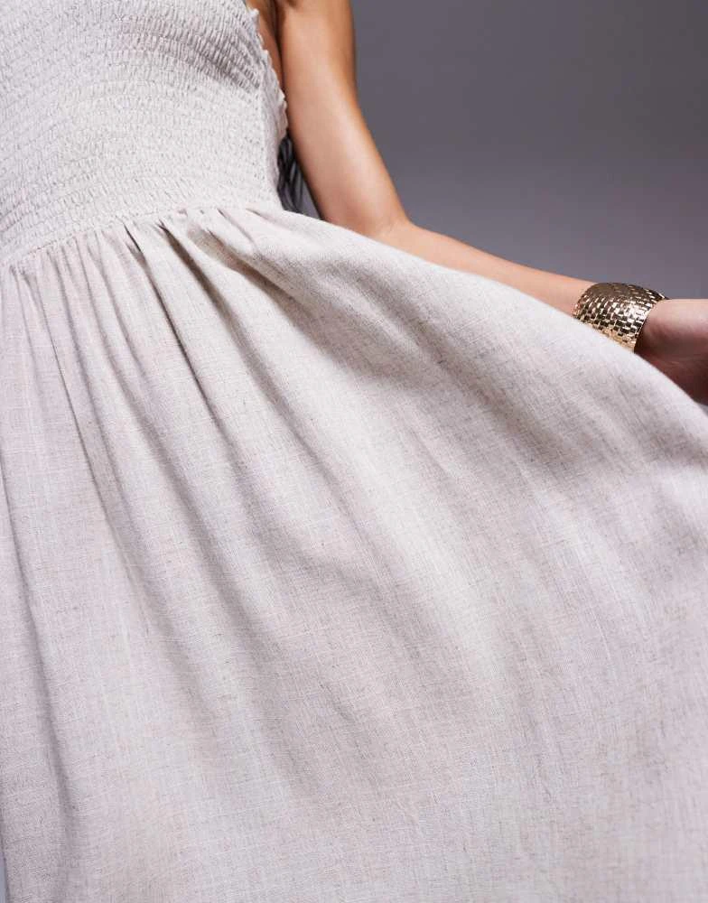 ASOS ASOS DESIGN Isabel linen blend shirred bandeau beach dress in natural 2