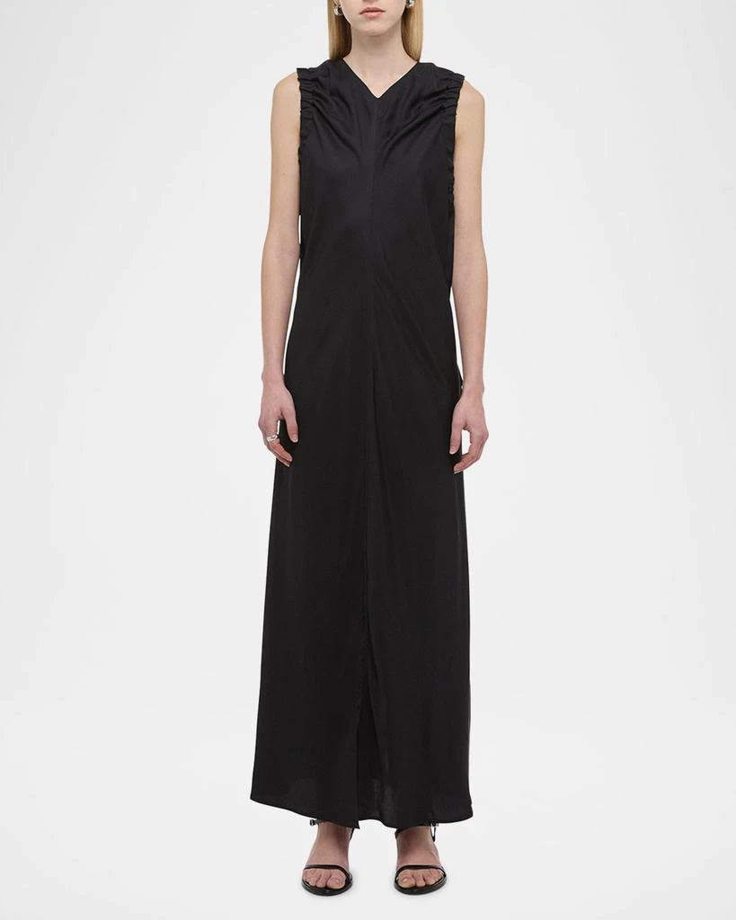 boat neck maxi dresses Dark Green Linen Cotton Maxi Dress – Vintage Long Sleeve Boat Neck 1454 Emerald Green / XS