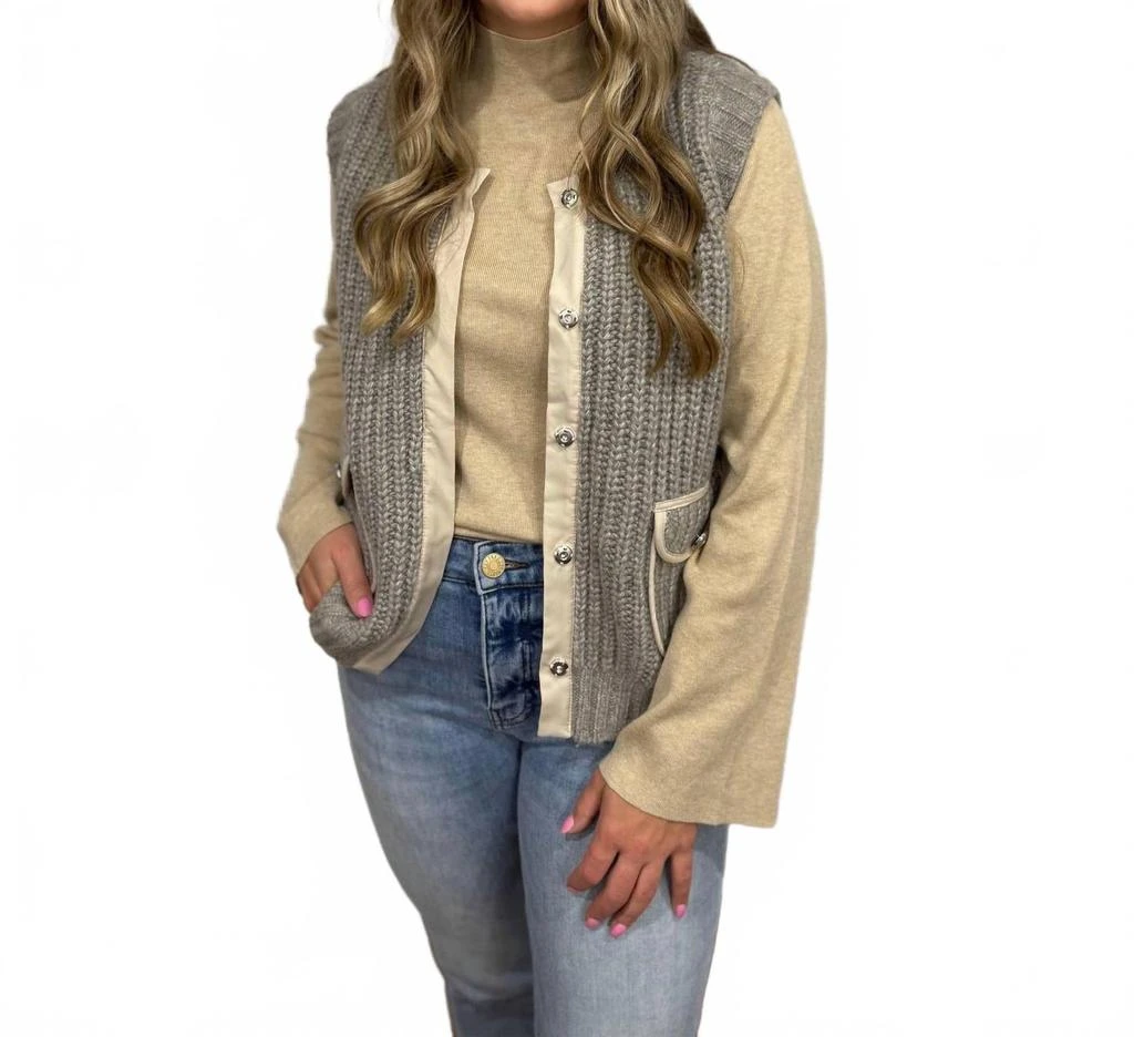 Tribal Snap Front Sweater Vest In Grey 2