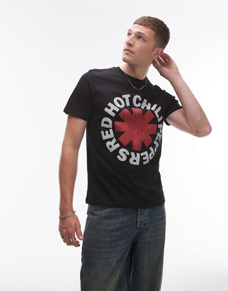 Topman Topman classic fit t-shirt with chilli peppers print in washed black