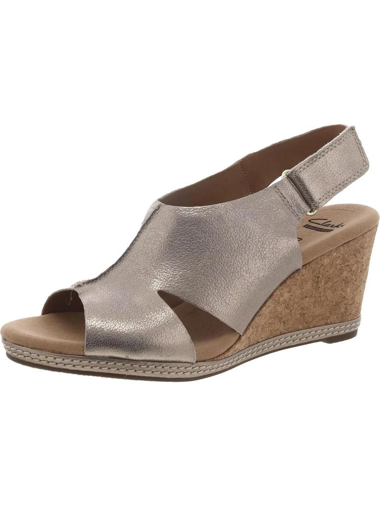 Clarks Helio Float4 Womens Faux Suede Cork Wedge Sandals 1