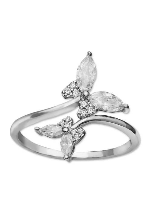 Belk Silverworks Silverworks Cubic Zirconia Bypass Butterfly Ring In Sterling Silver 1