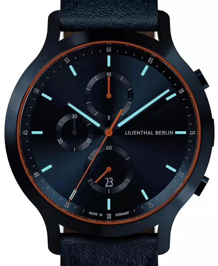 Lilienthal Berlin Men's Blue Orange Chronograph Blue Leather Watch 4