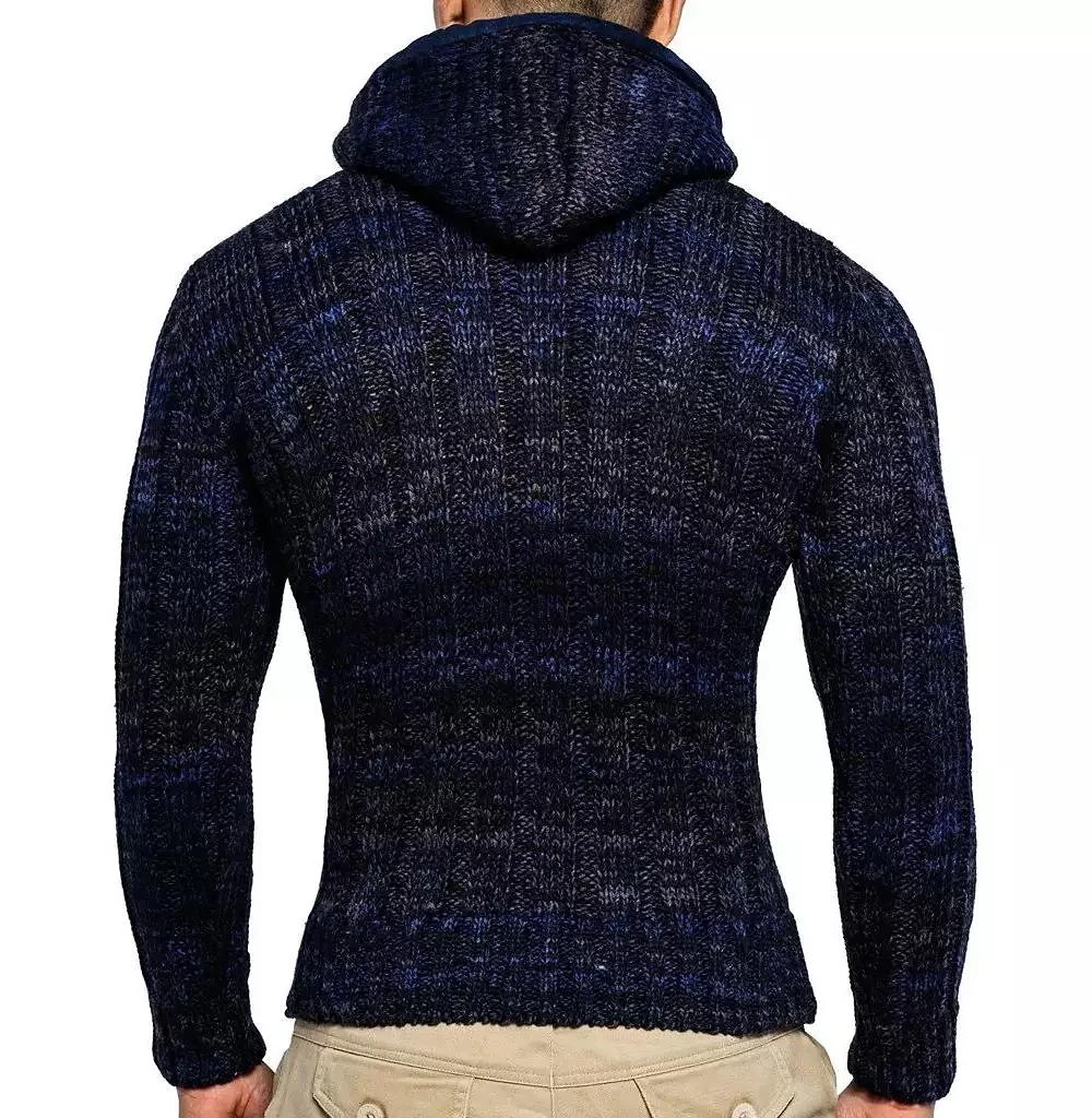 Leif Nelson Men
s Knit Zip-up Jacket With Geometric Patterns and Leather Accents 2