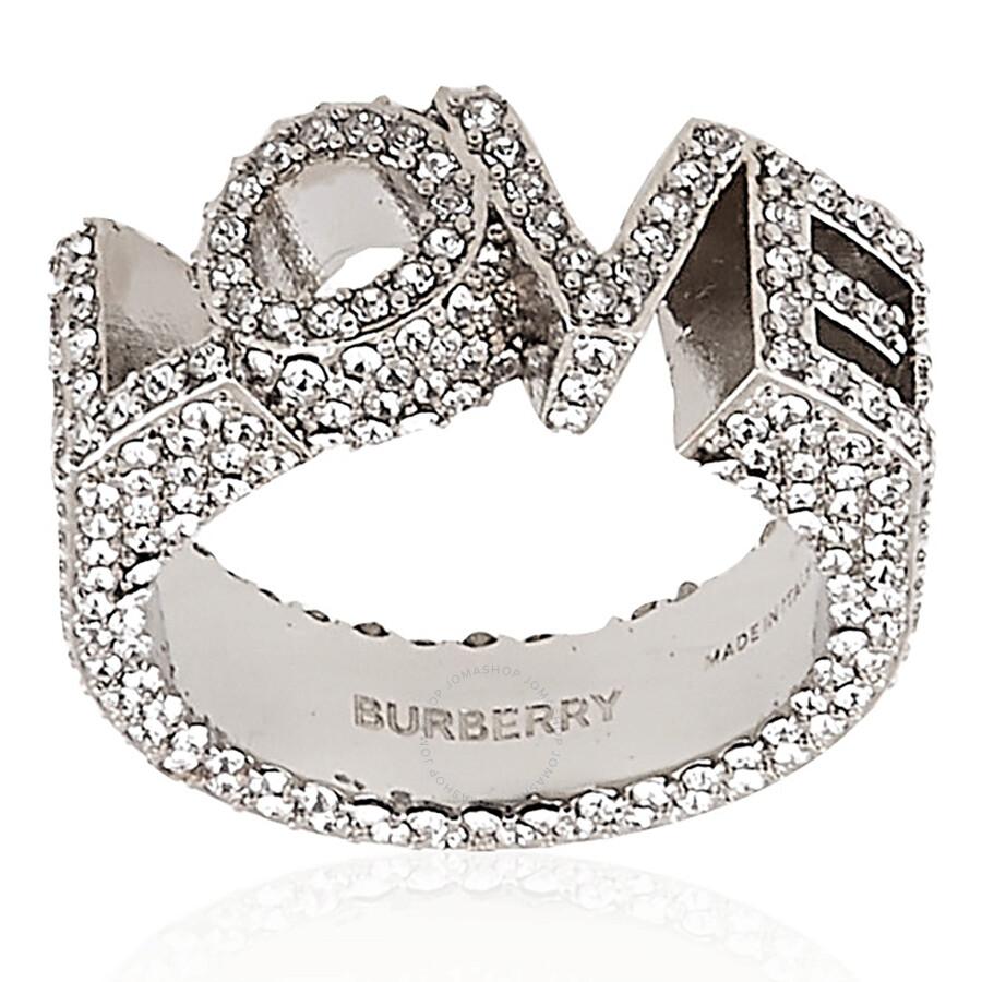 Burberry リング Burberry Ladies Silver Crystal And Palladium-Plated Love