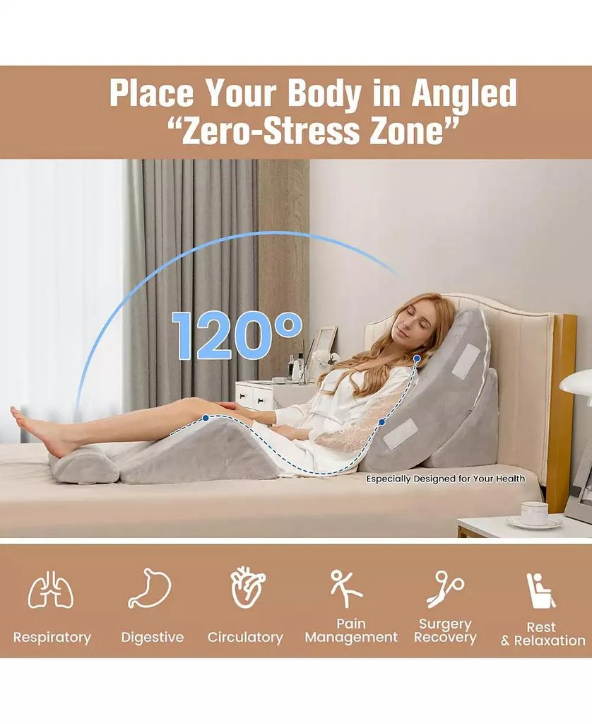 Slickblue Back Neck and Leg Pain Relief 4 Pieces Bed Wedge Pillow 5