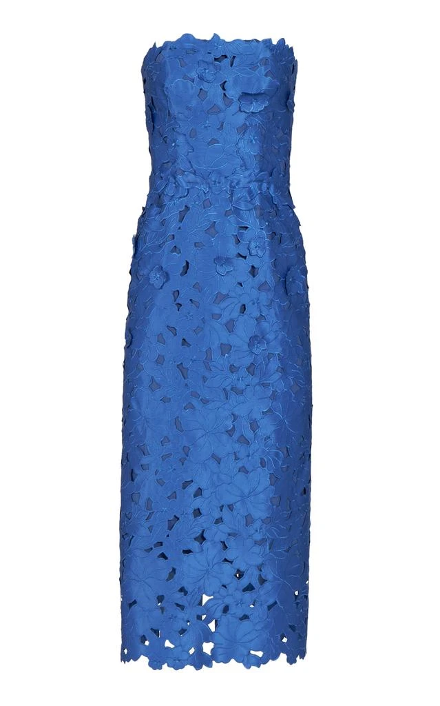 Costarellos Costarellos - Delmara 3D-Appliqued Satin-Lace Strapless Midi Dress - Blue - FR 34 - Moda Operandi 1
