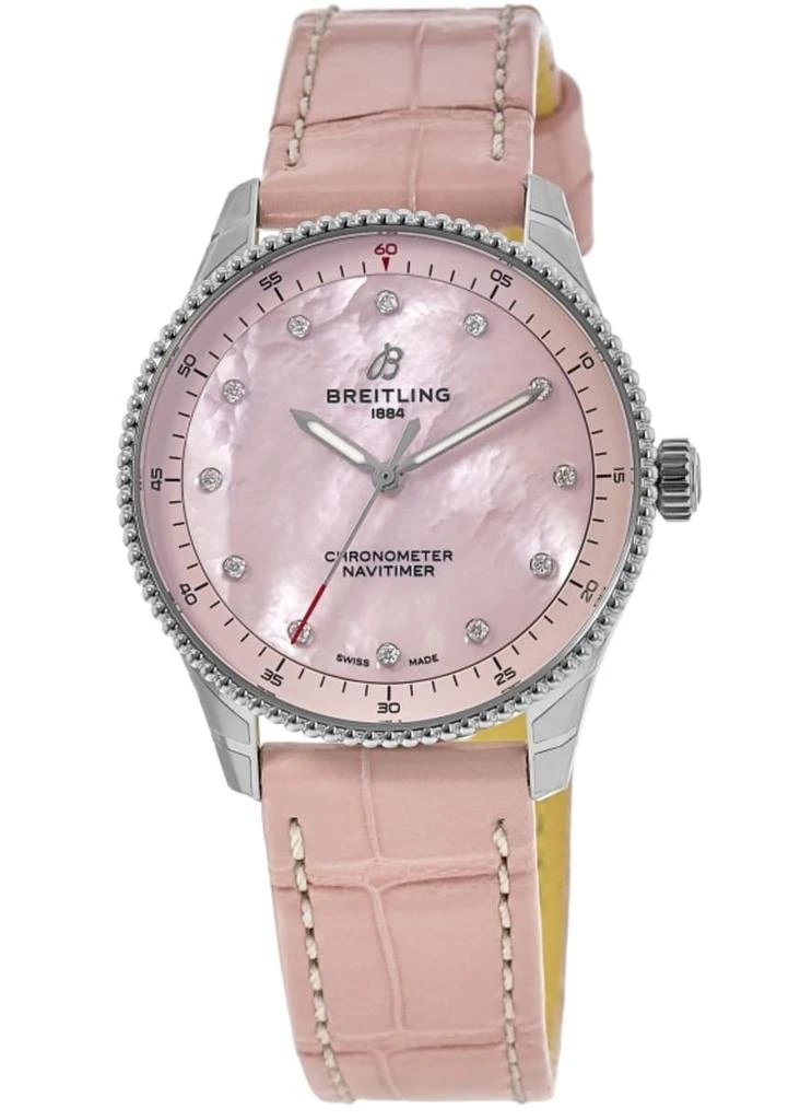 BREITLING Navitimer 32 Pink Pearl Diamond Dial Leather Strap Women's Watch A77320D91K1P1 1