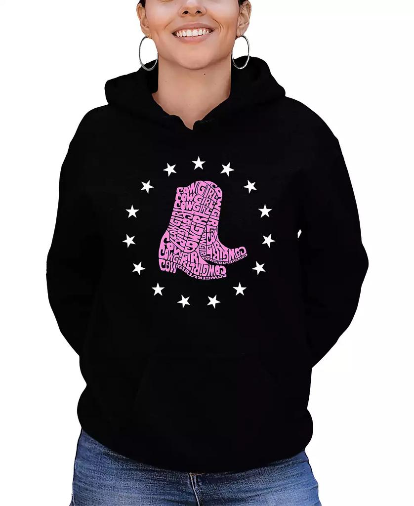LA Pop Art Women's Cowgirl Boots Word Art Hooded Sweatshirt