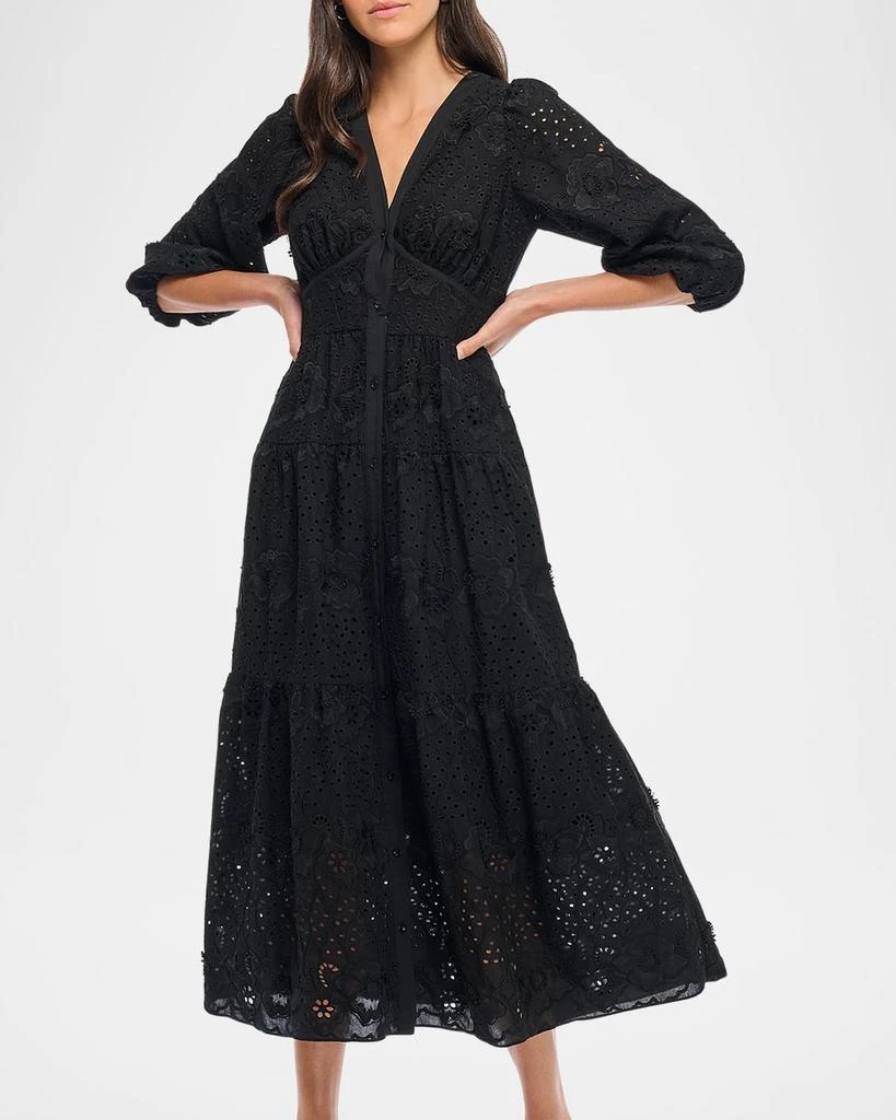 Shoshanna Sicily 3/4-Sleeve Floral Embroidered Midi Dress 2
