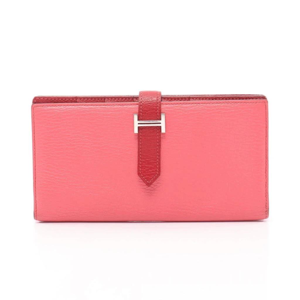 Hermes pink Color Rouge Casaque Chevre Leather Leather Long Wallet (Bi-Fold) (Pre-Owned)
