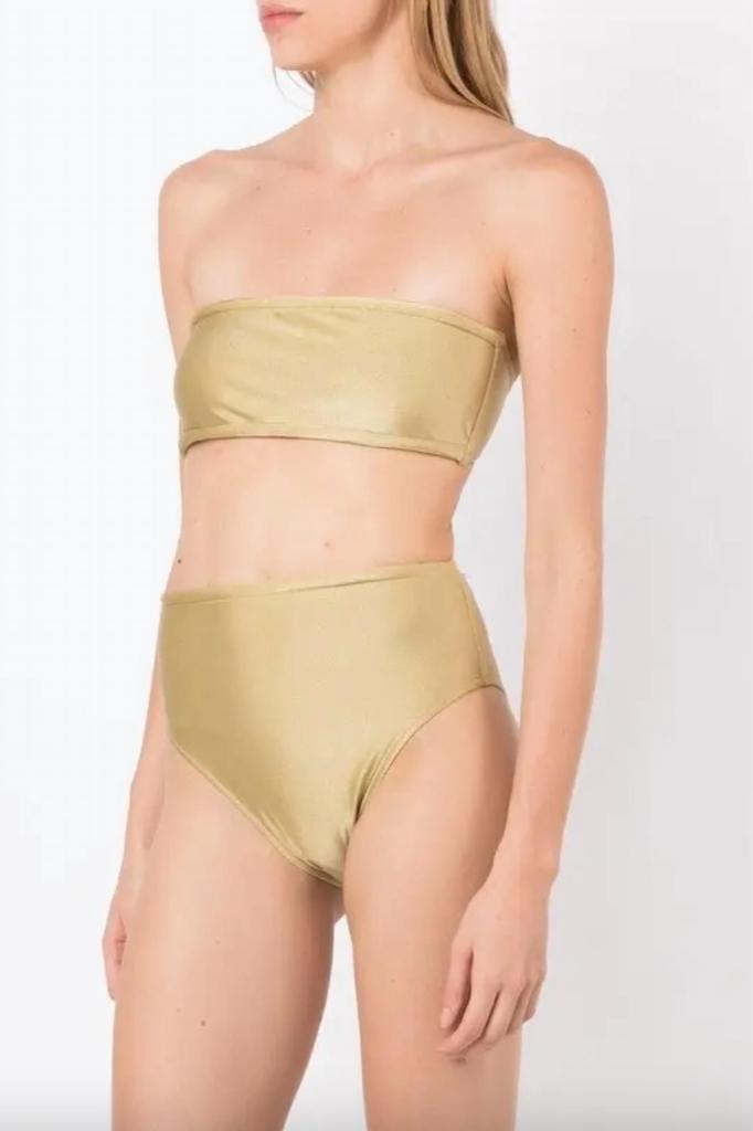 Adriana Degreas Timeless High Leg Bandeau Bikini In Green Dune