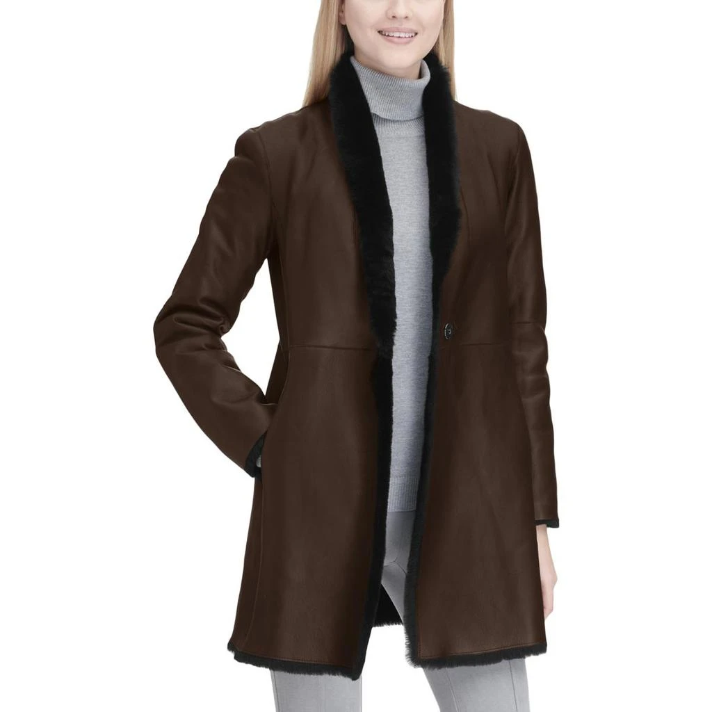 Calvin Klein Womens Lamb Shearling Reversible Leather Coat 3