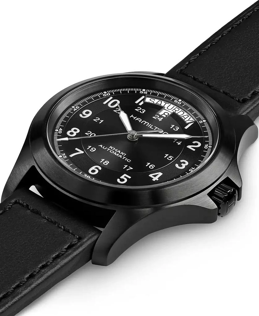 Hamilton Men's Swiss Automatic Khaki Field King Black Leather Strap Watch 40mm 2
