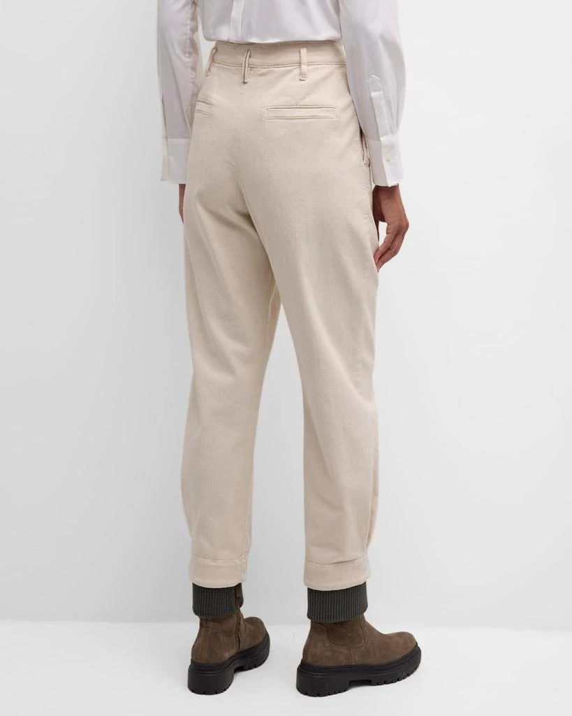 Brunello Cucinelli Pleated Straight-Leg Ankle Cotton Pants With Monili Belt Loop 5