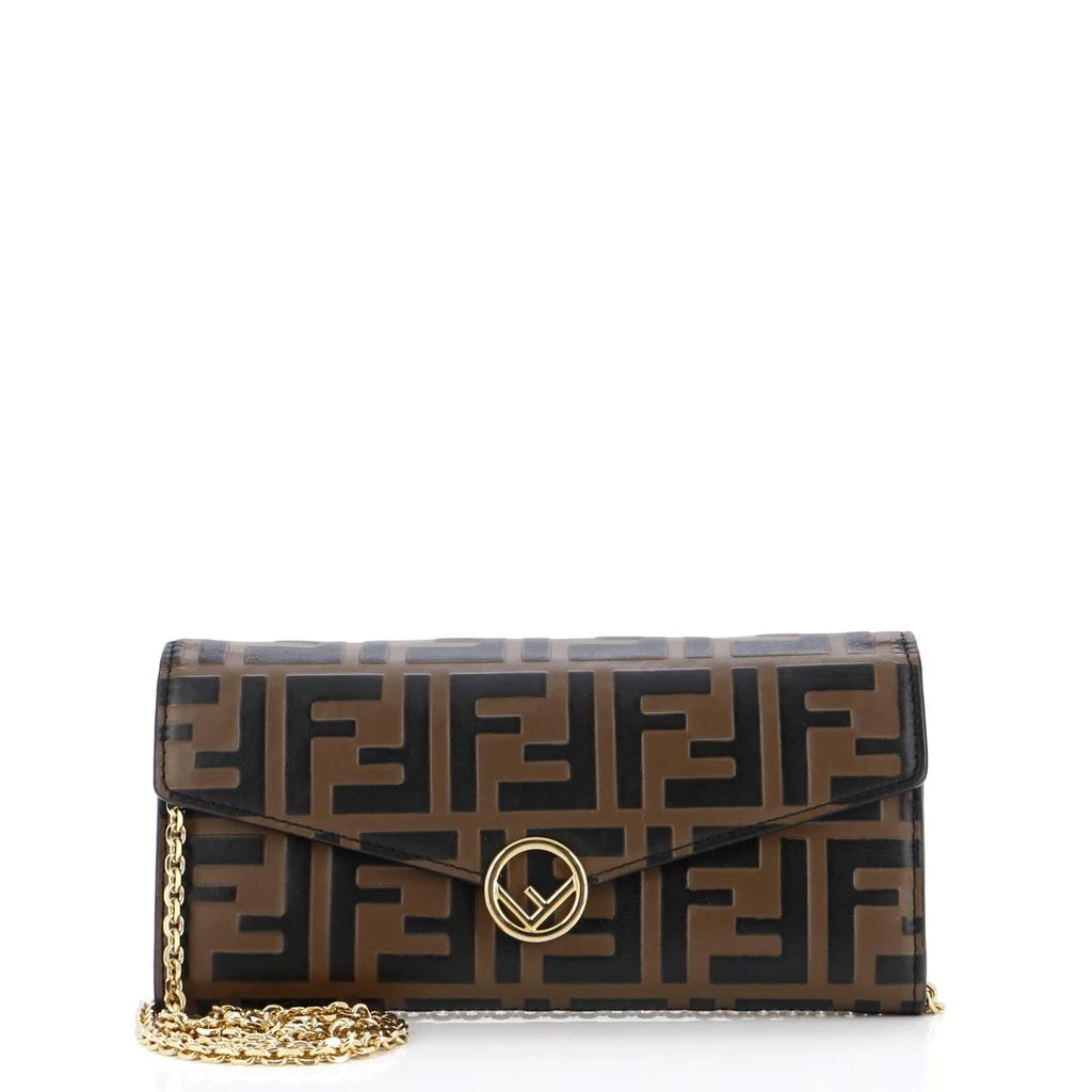 Fendi F is  Continental Chain Wallet Zucca Embossed Leather 1