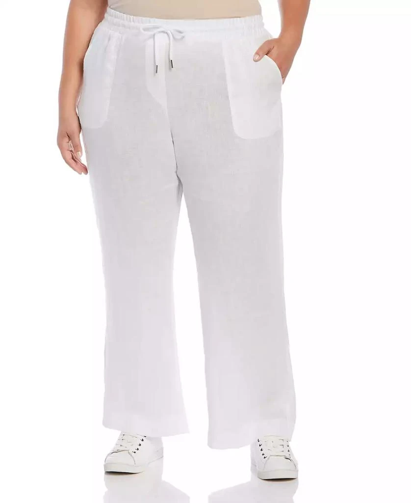 Rafaella Plus Size 100% Linen Wide Leg Drawstring Pants 1