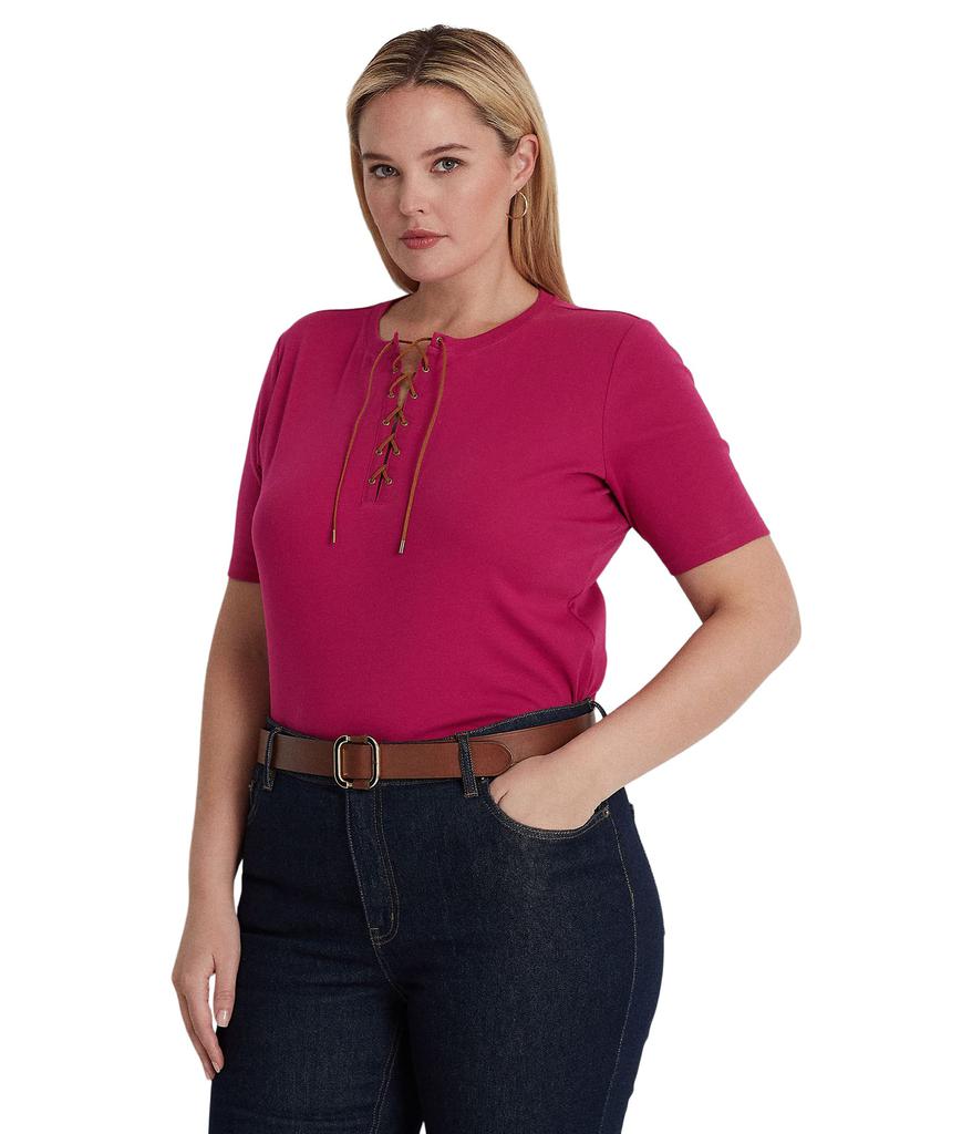 LAUREN Ralph Lauren Plus Size Lace-Up Stretch Cotton Tee
