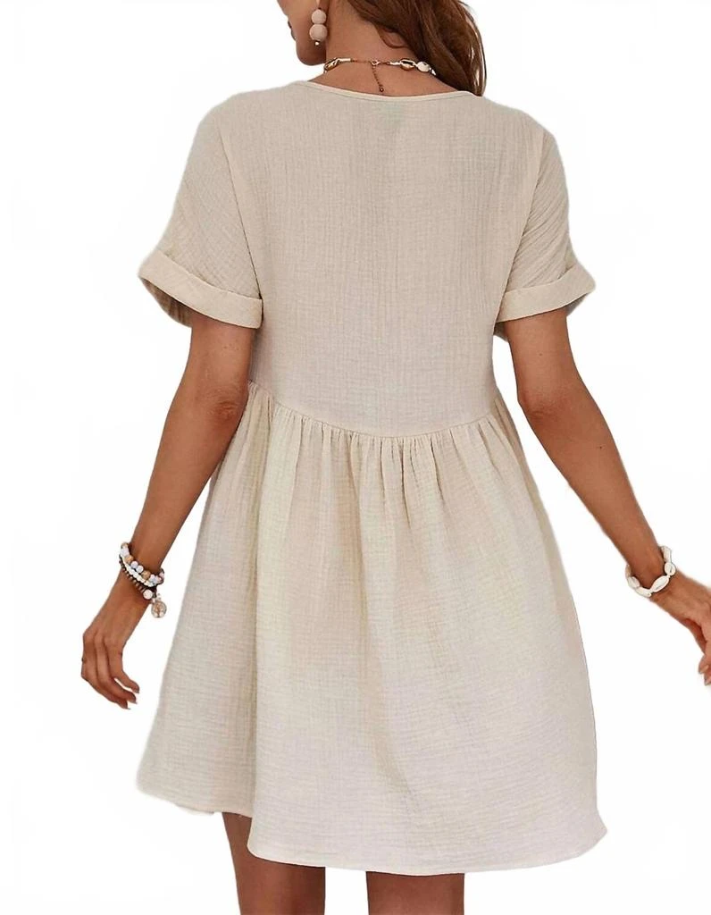 Full Time Purchase Folded Short Sleeve Lace V Neck Mini Dress In Beige -  Dresses & Skirts - BeyondStyle