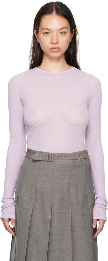 AURALEE Purple Wool Soft Rib Crew Neck Sweater 1