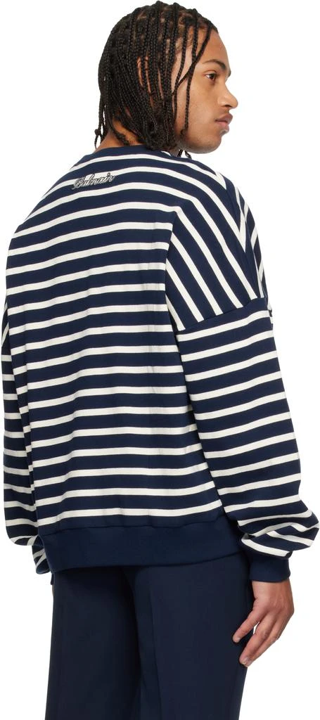 Balmain Navy 
White Cotton College Emblem Breton Stripes Sweatshirt 3