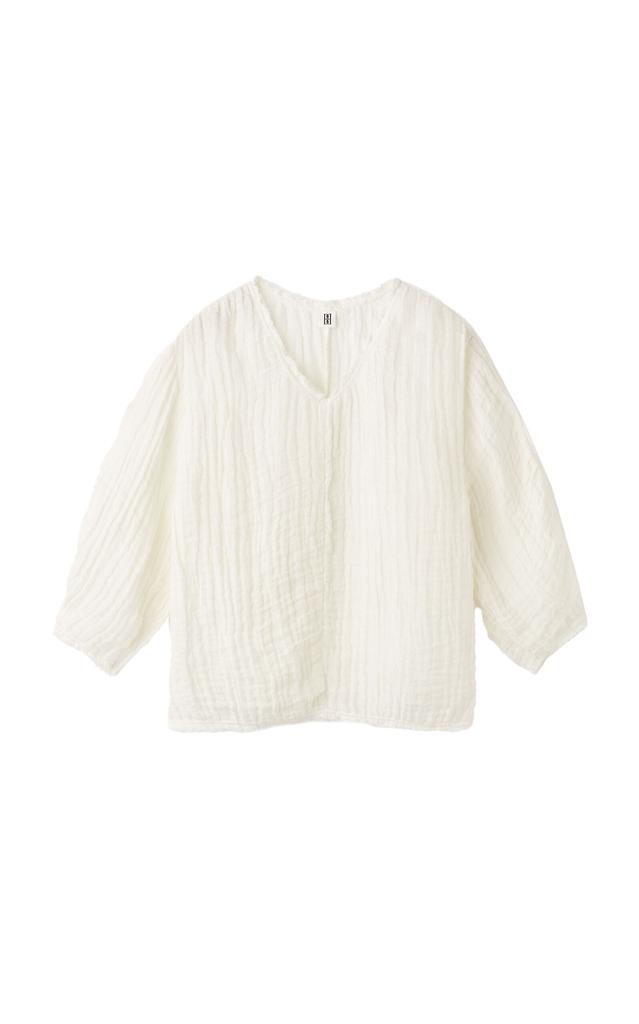 By Malene Birger By Malene Birger - Mikala Raw Edge Crinkled Linen Top - White - EU 40 - Moda Operandi