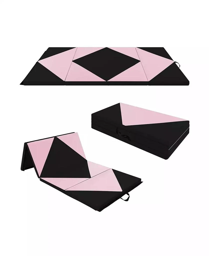 GOUUN 8 Feet PU Leather Folding Gymnastics Mat with Hook and Loop Fasteners-Black 
Pink 1
