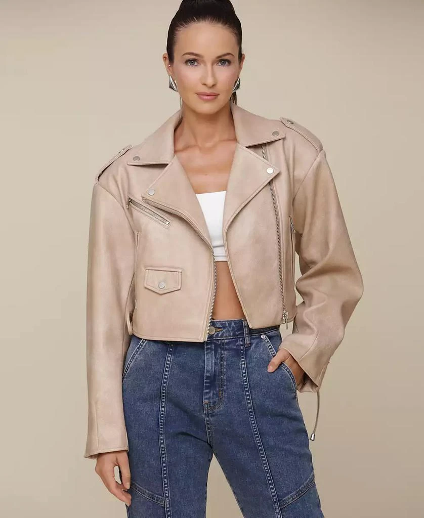 Avec Les Filles Women's Wide-Shoulder Cropped Biker Jacket 1