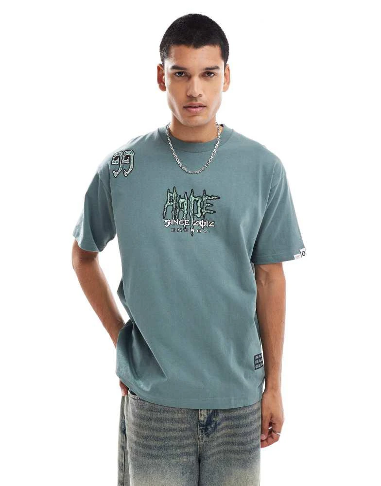 AAPE Aape By A Bathing Ape logo hiphop t-shirt in khaki 1