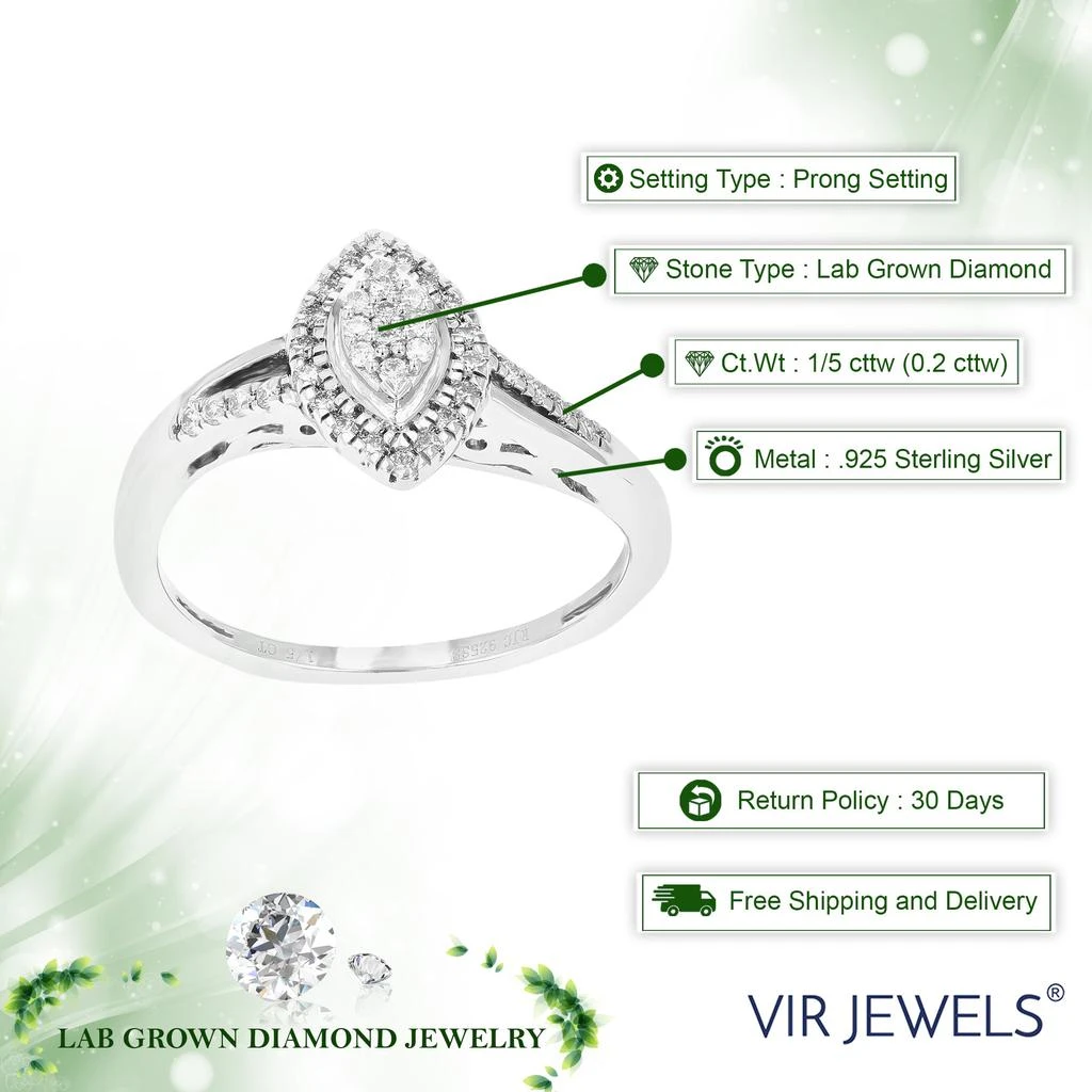 Vir Jewels 1/5 cttw Round Lab Grown Diamond Engagement Ring .925 Sterling Silver Prong Set 5