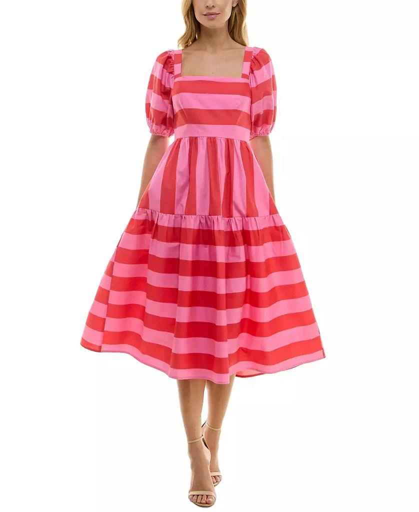 Crystal Doll Juniors' Striped Balloon-Sleeve Midi Dress 1