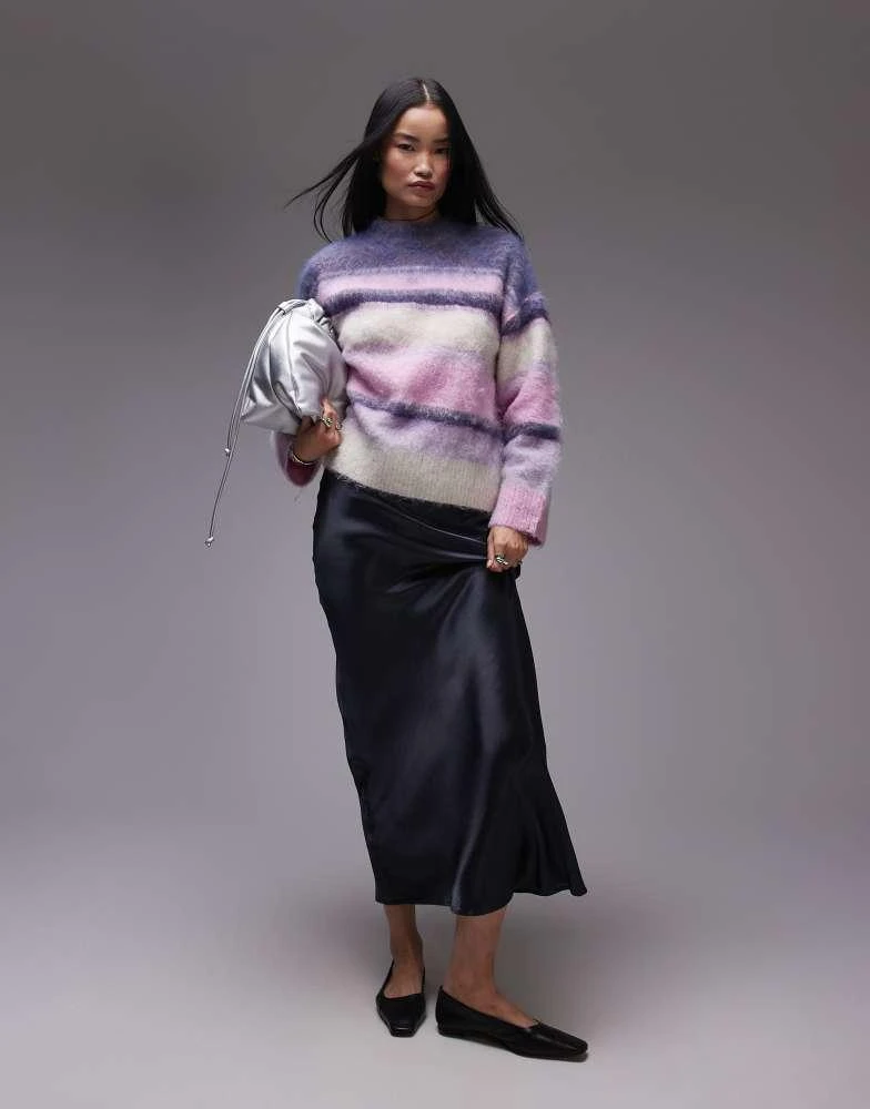 Topshop Topshop knitted fluffy stripe relaxed jumper in purple stripe 3