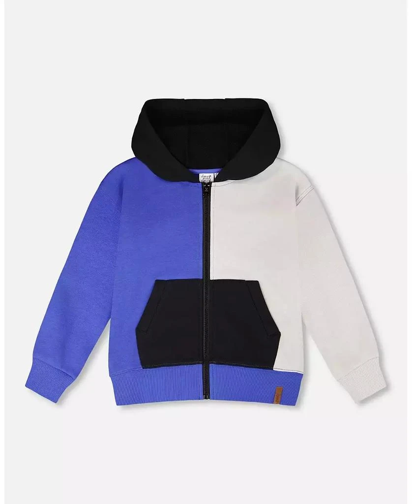 Deux par Deux Boy Hooded French Terry Cardigan Royal Blue - Child