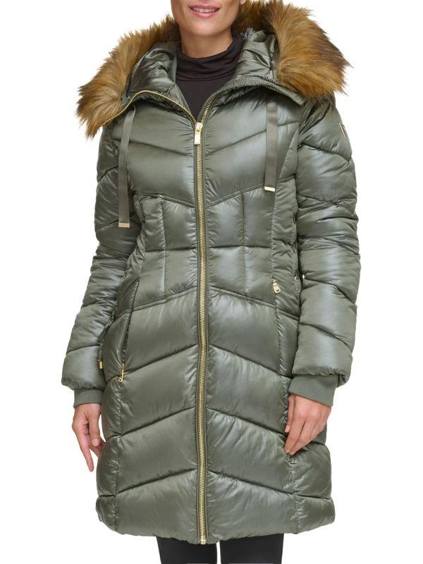 GUESS Chevron Faux Fur Trim Hooded Puffer Coat 1