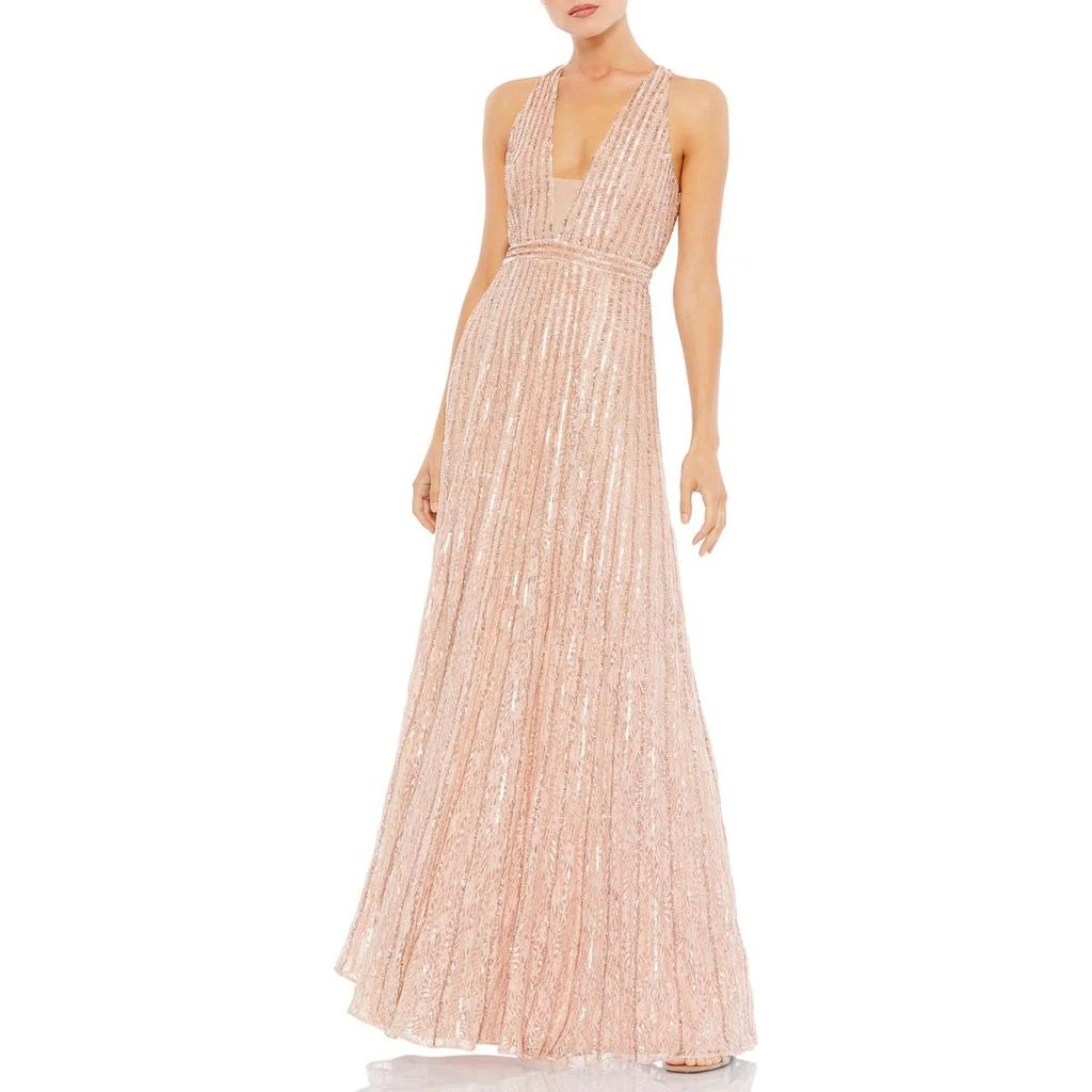 Mac Duggal Womens Mesh Inset Sequined Evening Dress 1