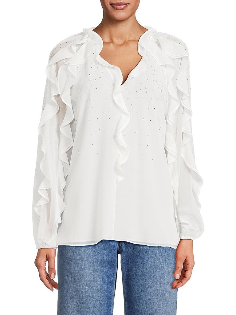 Shop Aurora Crystal-Embellished Ruffled Blouse on Sale at