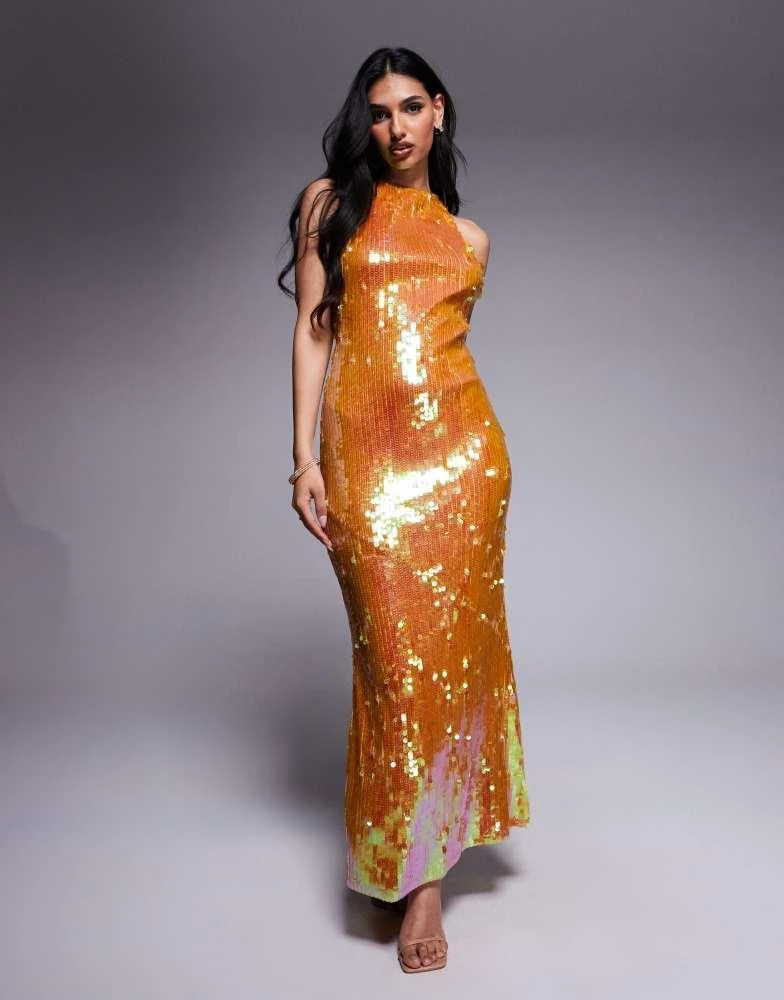 green emerald velvet dress Jaded Rose Petite cowl neck drape sequin maxi dress in gold – ASOS Sample  Sale main image 1